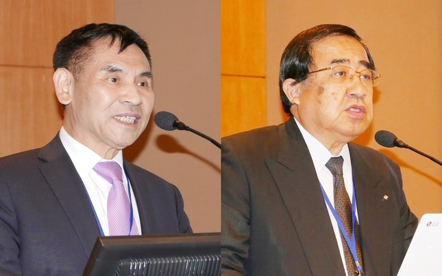 위광앤 중국치협 회장(사진 왼쪽)과 타카하시 이노우에 FDI 상임이사가 발표하고 있다.
