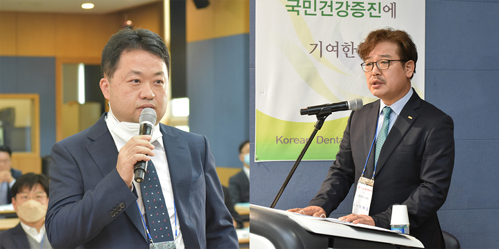 제69차 치협 정기대의원 총회가 지난 4월 25일 개최됐다. 이날 총회에서 치협 내부 문건 유출 논란이 제기됐으며, 이와 관련해이만규 대의원(사진 왼쪽)이 치협의 공식 고발을 요청 발의했다. 