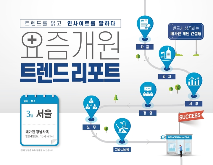 메가젠임플란트가 ‘요즘 개원 트렌드 리포트’ 세미나를 오는 3월 4일 메가젠 강남사옥에서 개최한다.<메가젠 제공>