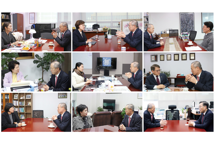 사진 첫 번째 줄 왼쪽부터 강선우 의원, 강은미 의원, 김민석 의원 면담 모습, 둘째 줄 왼쪽부터 서정숙 의원, 신현영 의원, 이종성 의원 면담 모습, 셋째 줄 왼쪽부터 최연숙 의원, 최영희 의원, 홍석준 의원 면담 모습.
