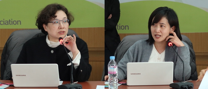 진보형 대한예방치과·구강보건학회 회장과 장숙랑 한국일차보건의료학회 회장이 발표하고 있다. <전수환 기자>