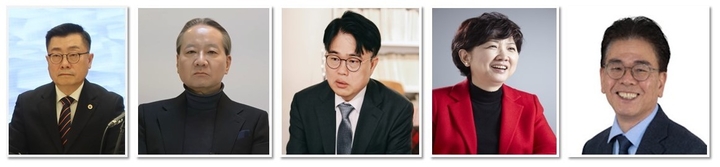 대한의사협회는 지난 20일 차기 회장 선거 후보자 번호를 결정하고 본격 선거전에 돌입했다. 사진 왼쪽부터 박명하, 주수호, 임현택, 박인숙, 정운용 후보(이하 기호 순).