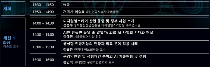 세션 1 일정표. <인공지능치의학회 제공>