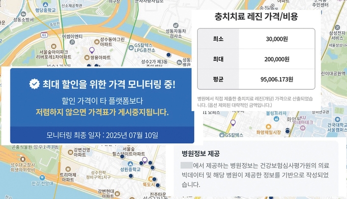 온라인 의료 정보 플랫폼에 게시된 진료비용 정보들. 많은 플랫폼이 환자의 신뢰를 담보로 정부 자료 기반의 진료비용 정보를 제공하는 등 악용하고 있다는 지적이다.