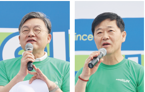 김 윤 더불어민주당 국회의원(왼쪽)과 이형훈 보건복지부 제2차관이 축사를 하고 있다.