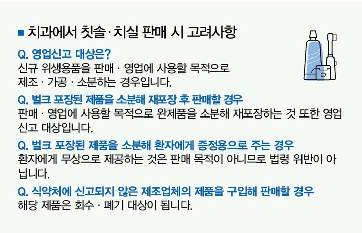 치과서 칫솔 소분 판매 시 법 위반 ‘주의’